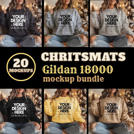 Gildan 18000 Sweatshirt Mockup Set | G180 Crewneck Sweatshirt Mock-up Collection |Authentic Model Mock |Christmas Boho Aesthetic-Real Model