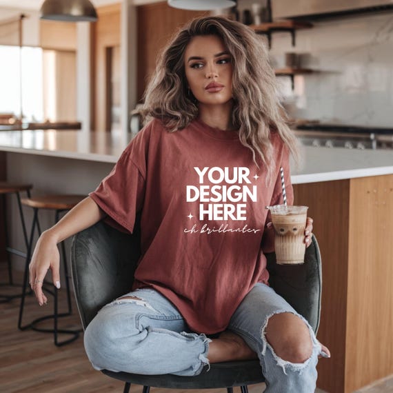 Bella Canvas 3001 Heather Red T-Shirt Summer Mockup,, Professional Summer Shirt Mockup For Branding BC 3001 Mockup- Beach Inspired Mockup