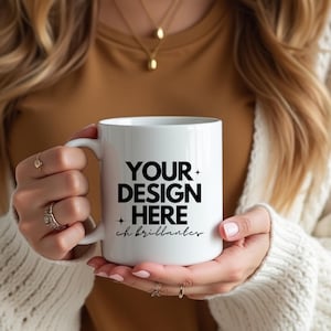Puede incluir: Taza de cerámica blanca con un diseño negro que dice "YOUR DESIGN HERE" y "ch brillantes".