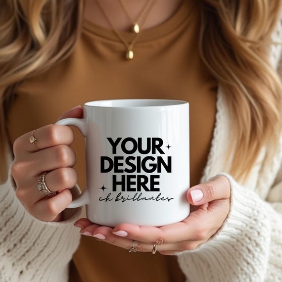 15oz Mug Mockup - White Ceramic Fall Mug Mockup for Print on Demand, Trendy Drinkware Mockups Bundle, Perfect for Custom Designs