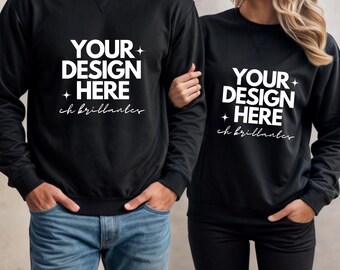 Couples Mockup Black Gildan 18000 Sweatshirt Mockup,Men and Womens Black Gildan,Beautiful Couples Indoor Aesthetic,Gildan Valentines Mockup