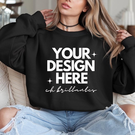 18000 Gildan Black Sweatshirt Mockup| Trendy Mockup| POD Mockup-Gildan 18000 Black Sleeve Mockup | G18000 Black Crewneck Sweatshirt Mock-up|