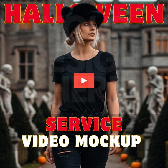 Haunted Chic Halloween Black T-Shirt Video Mockup for Women-Spooky Autumn Apparel Branding & Marketing-Bella Canvas 3001T black-video mockup