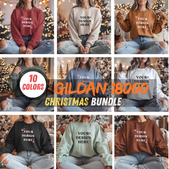 Gildan 18000 Mockup Bundle-G180 Crewneck Mock-up Bundle-Gildan18000 Sweatshirt Christmas Mockup Bundle-Apparel Mockup Bundle-Real Model Mock