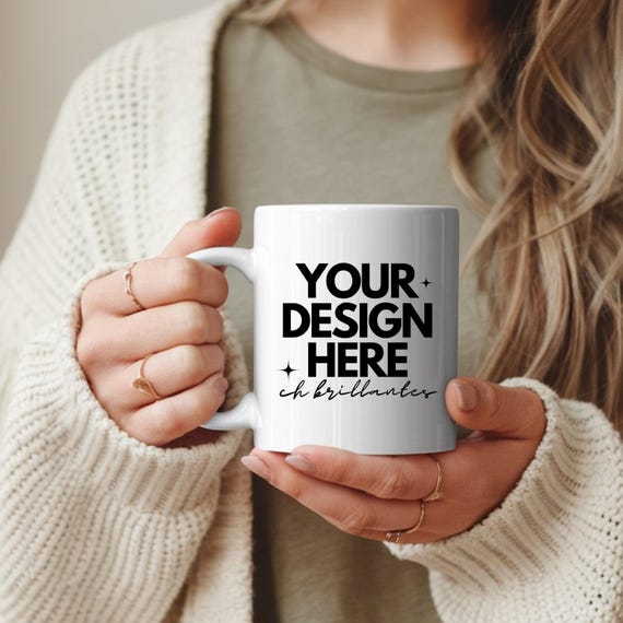 15oz White Ceramic Mug Mockup - Fall & Drinkware Bundle - Trendy Print on Demand Photo for Mug Design