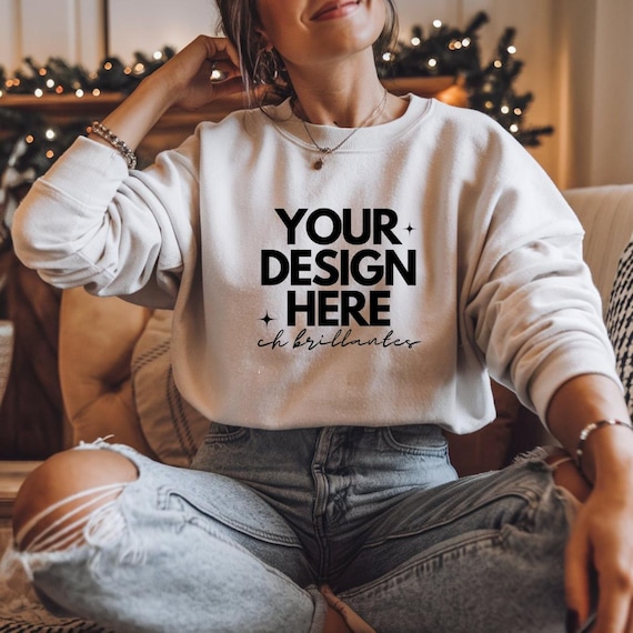 Gildan 18000 Sweatshirt Mockup-Holiday Mockup-White Sweatshirt-Gildan 18000 Christmas Mockup-Heavy Blend Sweatshirt-Trendy Mockup-Christmas