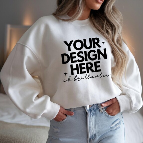 Heliconia Gildan Valentines Day Mockup-White Gildan 18000 Mockup White Sweatshirt Mockup Sweatshirt Model Mockup Gildan Crewneck Mockups