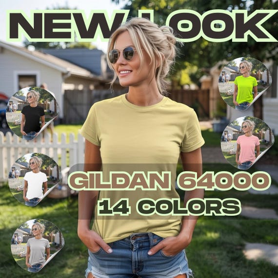 Mother's Day T-Shirt Mockup Bundle – Gildan 6400 Bella Canvas Style – Outdoor Summer Scene – Woman with Sunglasses – Realistic Female Model