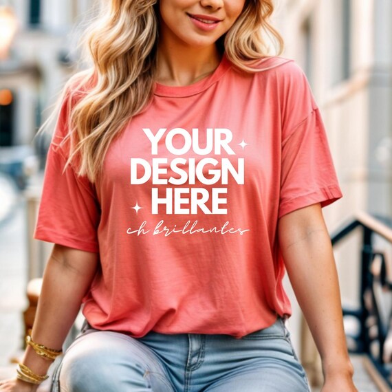 Bella Canvas 3001 Red Tshirt Mockup | 3001 Red T-shirt Mockup | Simple Neutral Trendy Minimal Casual Aesthetic Tee Shirt-Real Model Mock