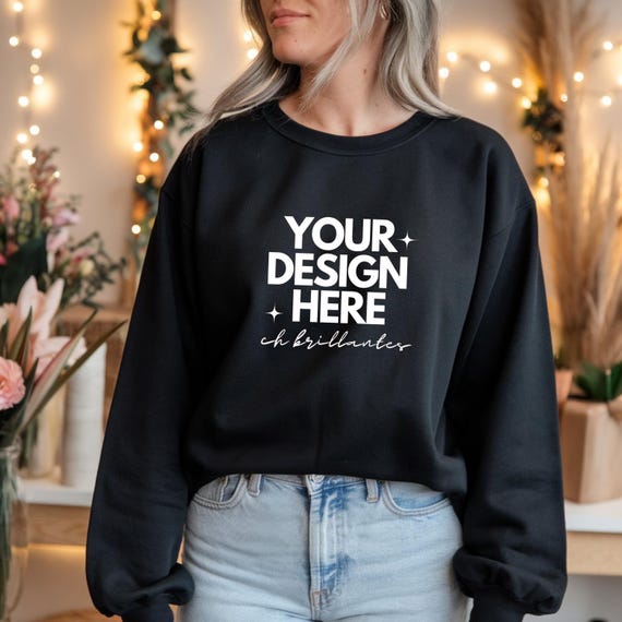 Valentines Day Gildan 18000 Mockup | Gildan Black Sweatshirt Mockup | Sweatshirt Model Mockup | Simple Mockup-Simple Natural Basic Mockup