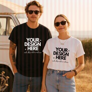 Couple T-Shirt Mockup, Black and White Couple Model Mocks, Gildan 5000, Oversized Heavy Cotton White Tee Mockup, Multiple Shirts Mockup