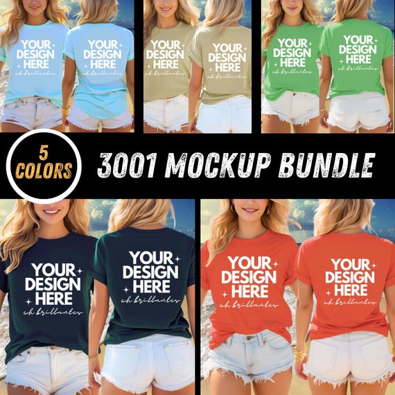Bella Canvas 3001 T-Shirt Mockup Bundle | Front&Back View Oversized Tee Mockups,Trendy Shirt Graphics-3001 Mockup Bundle, Trendy Shirt Mocks