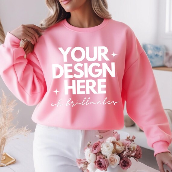 Gildan 18000 Valentine Mockup Light Pink Crewneck- Mockup Model Mockup Gildan 18000 Mockup-Valentine Gildan Crewneck Mockup Crewneck