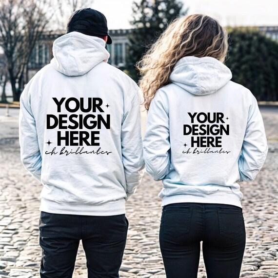 White Gildan 18500 Mockup-Gildan 18500 White Couple Mockup 18500 back Mockup Couple Hoodie Mockup-Couple Back Sweatshirt Mockup-Man & Woman