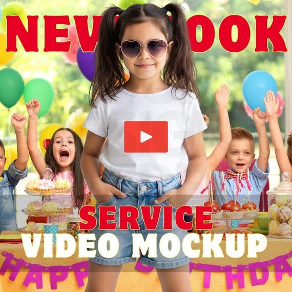 Kids T-Shirt Video Mockup, Girl at Birthday Party, White Shirt Mockup for Etsy Ad, Print on Demand (POD) Video-Personalized Video Ad Service