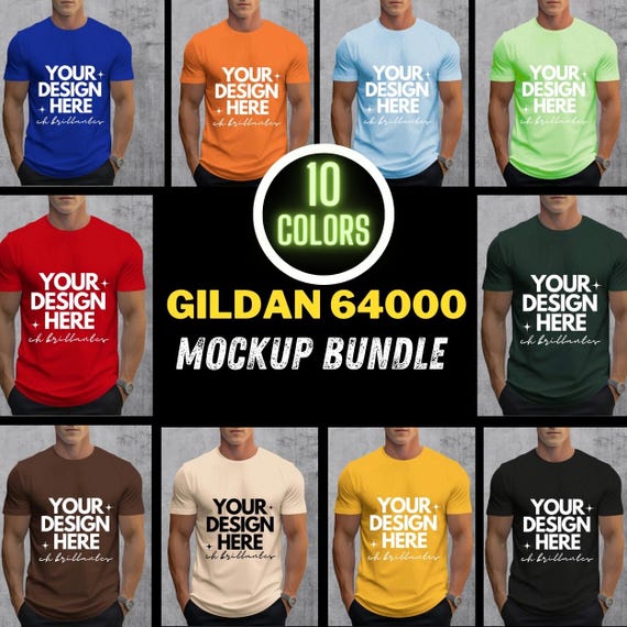 Gildan 64000 T-Shirt Mockup Bundle Realistic Model Mockup Male G640 Tshirt Mock-up Mens Basic Simple Casual 64000 Shirt Mock up-Real Model