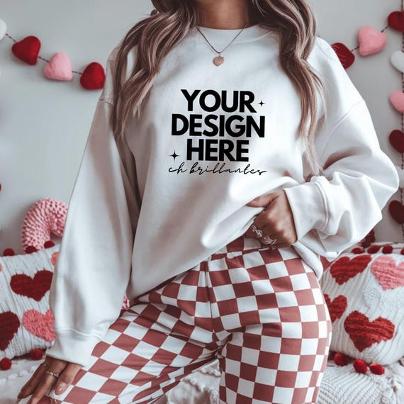 Valentines Day Mockup | Comfort Colors 1566 White Mock Up | Sweatshirt Mockup | Oversized Sweatshirt-Valentines Day Sweatshirt Mockup