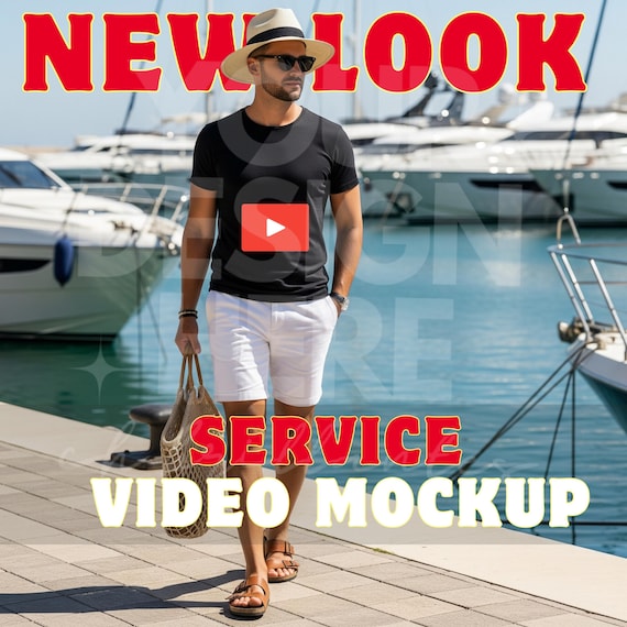 Black T-Shirt Summer Video Mockup-Realistic Full Body Animated Mockup to Showcase Your Design in Motion-Black Shirt Video Mockup Service