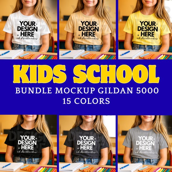 Kids T-Shirt Mockup Bundle Gildan 5000 | 15 Color Options | High-Quality Realistic Templates for Custom Designs-Mockups for Kids Clothing