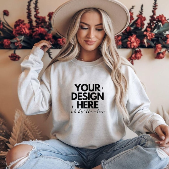 White Gildan 18000 Mockup Valentines Day, Gildan White Mockup, Valentines Day Mocks, Sweatshirt Mockup-Valentines Day Sweatshirt Mockup