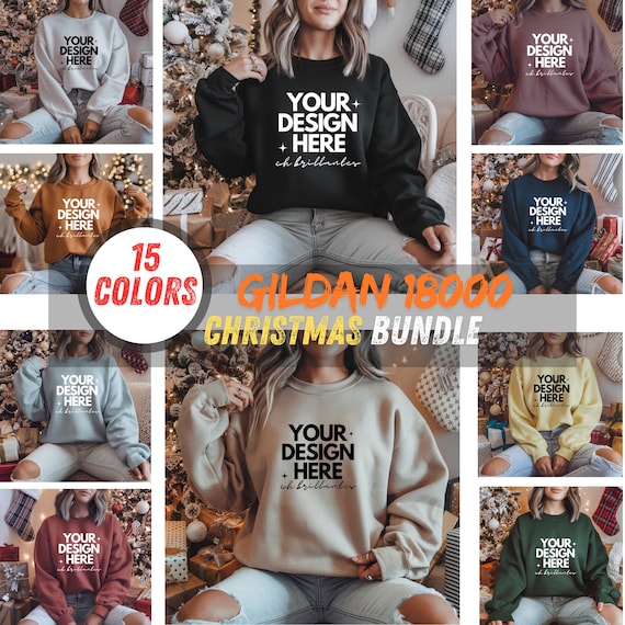 Gildan 18000 Sweatshirt Christmas Mockup Bundle  | Real Model Mock | Cozy Casual Holiday Christmas Aesthetic-G180 Crewneck Mock-up Bundle