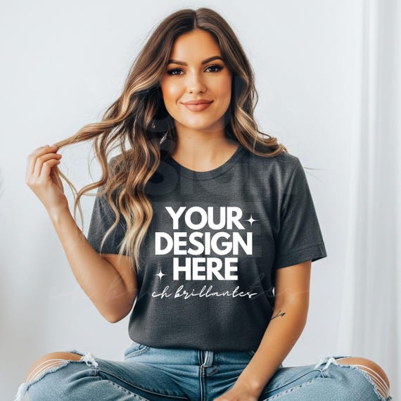 Bella &Canvas 3001 TShirt Mockup-Dark Gray Heather Shirt Mockup-Bella Canvas Mockup-Bella Canvas 3001 Shirt-Oversized Mockup-Real Model Mock