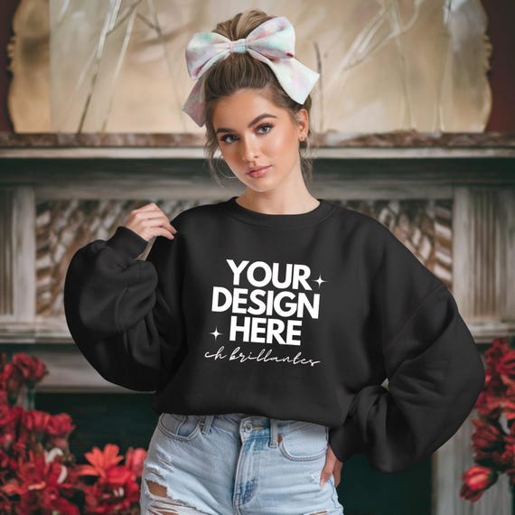 Valentines Gildan 18000 Mockup Black, Valentines Sweatshirt Mockup, Mockup, Trendy 18000 Mockup,Valentines Day Mockup, Gildan 18000 Black