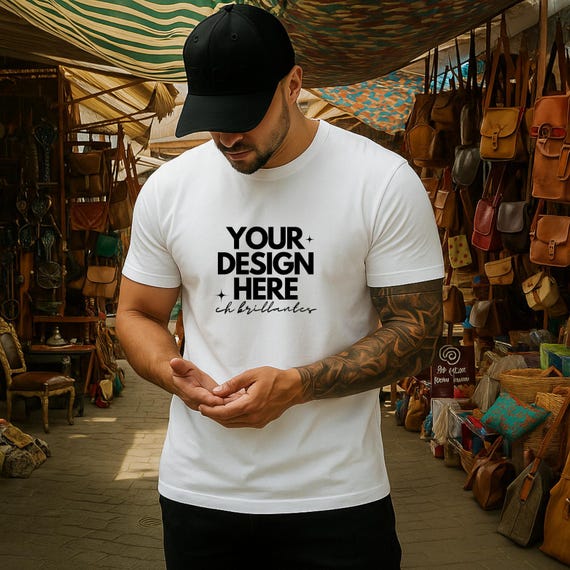 Bella Canvas 3001 White Tshirt Mockup | 3001 Mens White T-shirt Mock-up | Real Model Mock | Simple Aesthetic Mens Bella Canvas 3001 Shirt