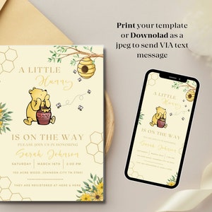 Classic Winnie the Pooh Baby Shower Editable Invitation Template - Etsy