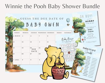 Classic Winnie the Pooh Baby Shower Bundle Editable Templates