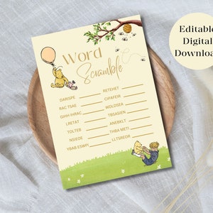 Classic Winnie the Pooh Baby Shower Word Scramble Game