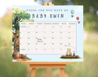 Editable Winnie the Pooh Baby Shower Guess the Due Date Calendar