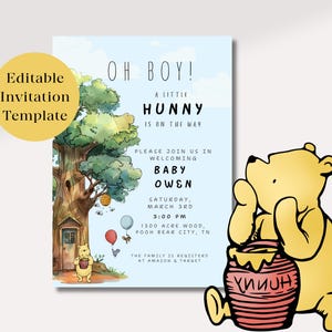 Editable Winnie the Pooh Baby Shower Invitation Boy
