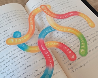 Gummy Worm Bookmark | Bookwork Bookmark | Candy Bookmarks | Bookmarks | Book Accessories | Bookmarks for Gifts | Silly Bookmarks