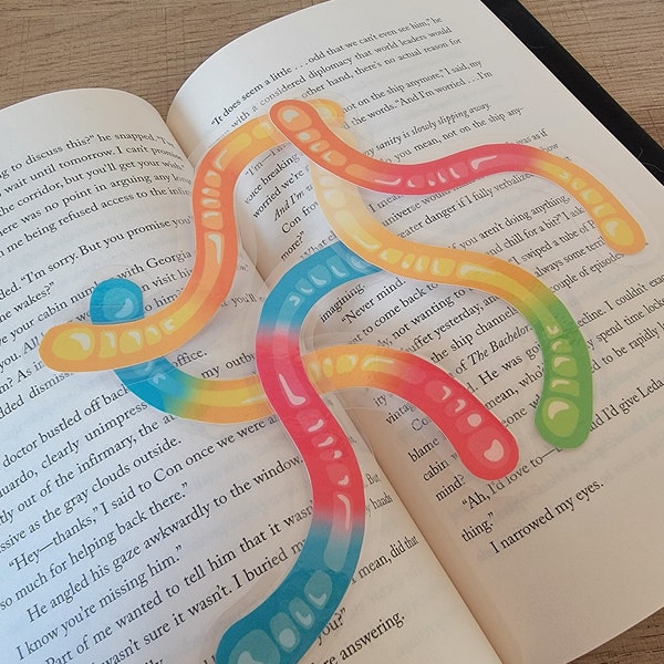 Gummy Worm Bookmark | Bookwork Bookmark | Candy Bookmarks | Bookmarks | Book Accessories | Bookmarks for Gifts | Silly Bookmarks