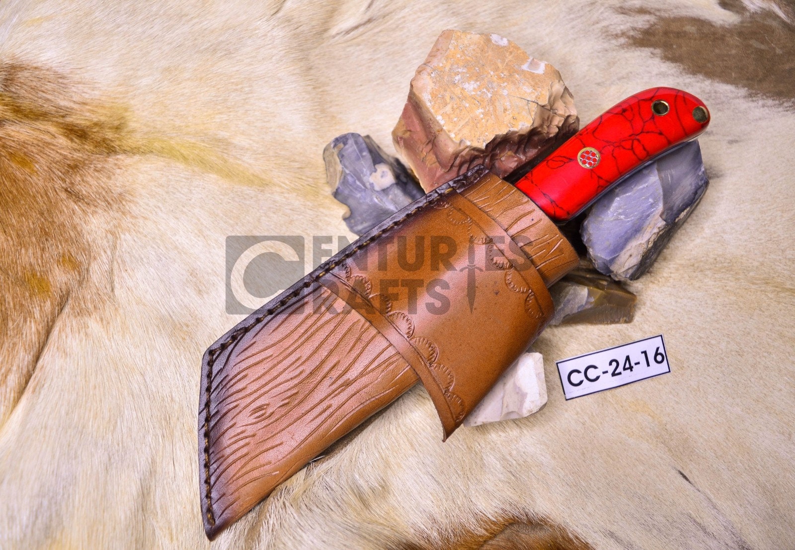 Elite Damascus Steel Hunting Knife with Rosewood Grip - 9
