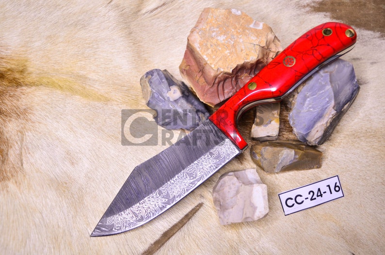 Elite Damascus Steel Hunting Knife with Rosewood Grip - 9
