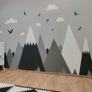 Children&#39;s wall stickers Scandinavian MOUNTAINS width 3m gray / perfect decoration for a child&#39;s room