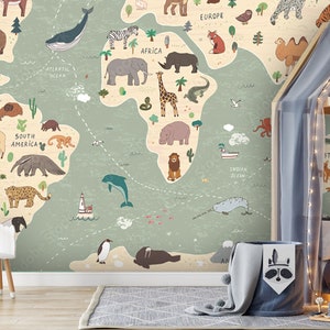 Papier peint mural avec une carte du monde au mur pour enfants pour chambre d'enfant carte du monde au mur
