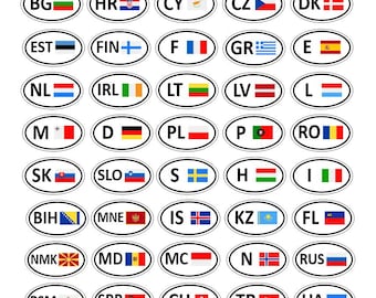 Set stickers met vlaggen van Europese landen voor motorfietsen, gelamineerd.