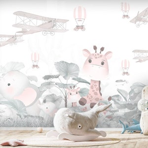 Carta da parati fotografica, carta da parati per bambini con palloncini per la cameretta dei bambini / carta da parati per bambini con palloncini / carta da parati con palloncini volanti e aerei