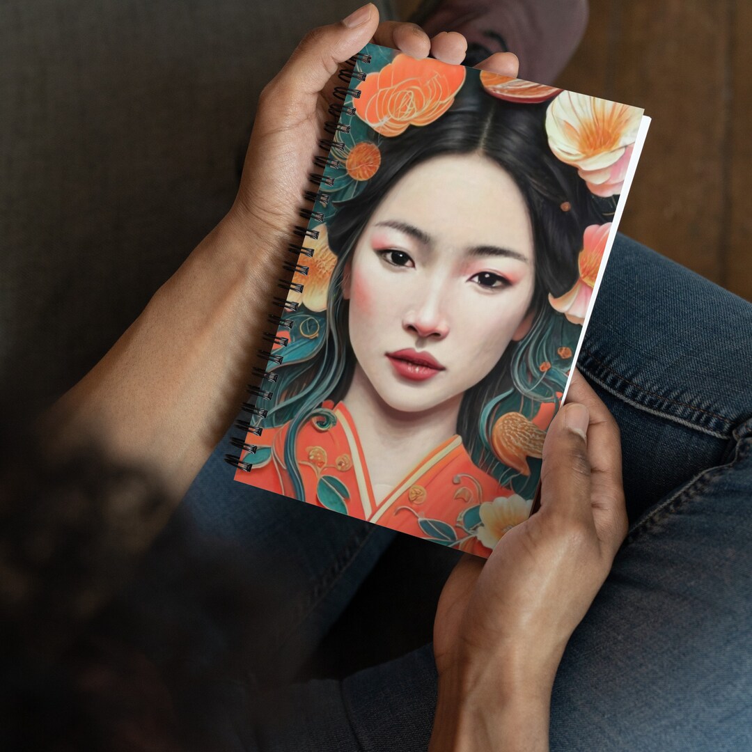 Elegant Asian-inspired Spiral Notebook Floral Portrait Journal Lined ...