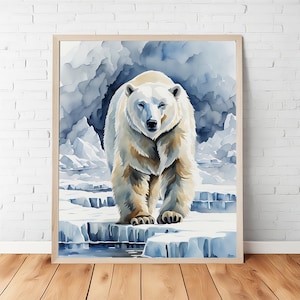 Arctic Majesty: Polar Bear Strolling on Glacial Ice - Wildlife Art Print