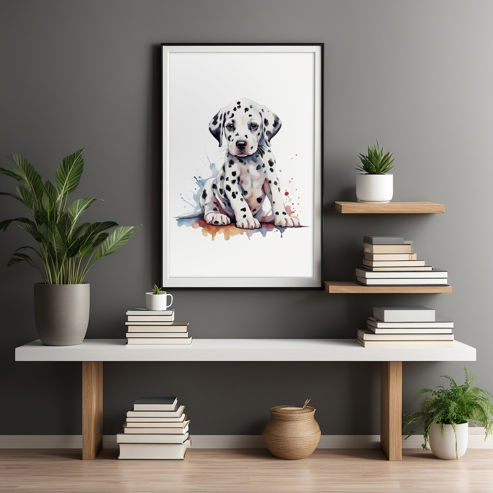 Watercolor Colorful Cute Dalmatian Puppy Portrait, Printable Art ...