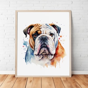 Colorful Watercolor English Bulldog Portrait: Digital Printable, Whimsical Pet Art, Instant Download