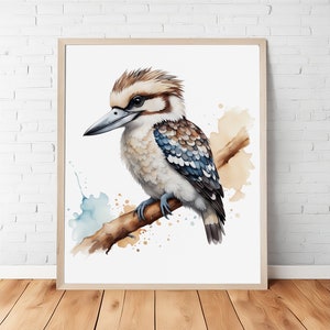 Vibrant Watercolor Australian Kookaburra Portrait, Bird Wall Décor