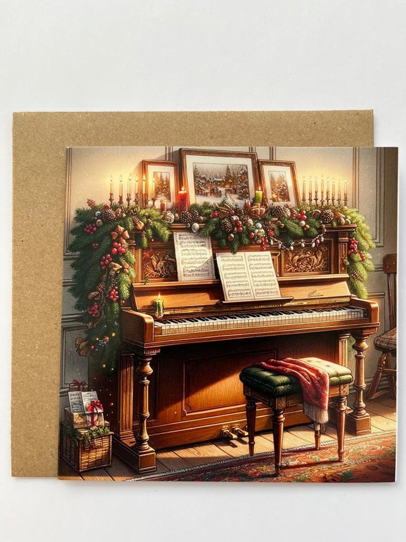 Piano With Sheet Music Christmas Card Beautiful Illustrated - Etsy UK