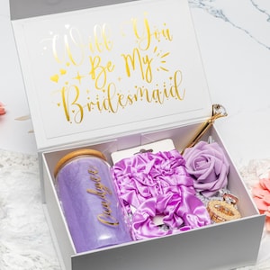 Personalized Bridesmaid gift, Personalized Bridesmaid Proposal Box, bachelorette propose, maid-of-honor proposal gift,Lilac-purple themed