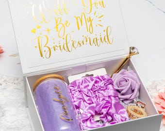 Personalisierter Brautjungfer Vorschlag Box, Brautjungfer Vorschlag Box, Junggesellinnenabschied, Trauzeugin Vorschlag Geschenk, Flieder-Lila