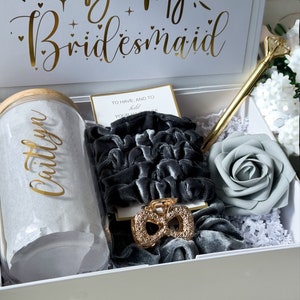Personalized Bridesmaid gift, Personalized Bridesmaid Proposal Box, bachelorette propose, maid-of-honor proposal gift, Grey themed proposal